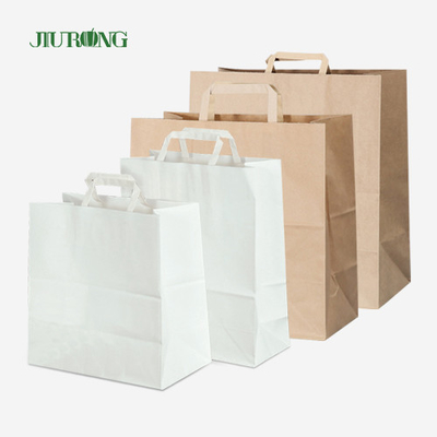La maniglia piana porta via la borsa bianca della carta kraft con Logo Print